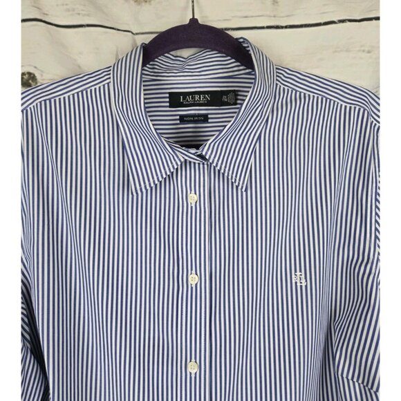 Ralph Lauren 2X Womens Shirt Blue White Striped Monogram Button Up - Picture 2 of 6